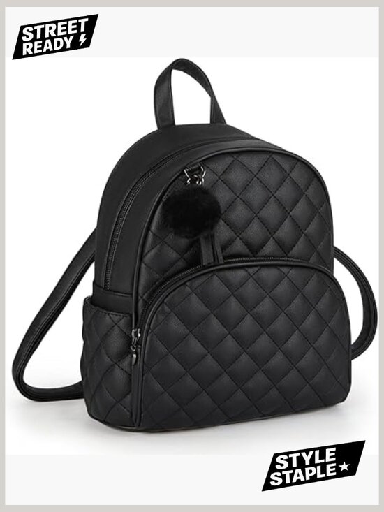 Mini Backpack Purse Leather Small Travel Shoulder Bag with Removable Pom main image 6